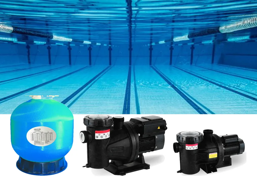 Bombas de piscina y filtro de arena de Pecol junto a una piscina